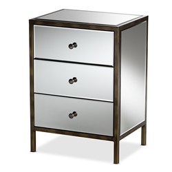 Baxton Studio Nouria Modern and Contemporary Hollywood Regency Glamour Style Mirrored 3-Drawer End Table